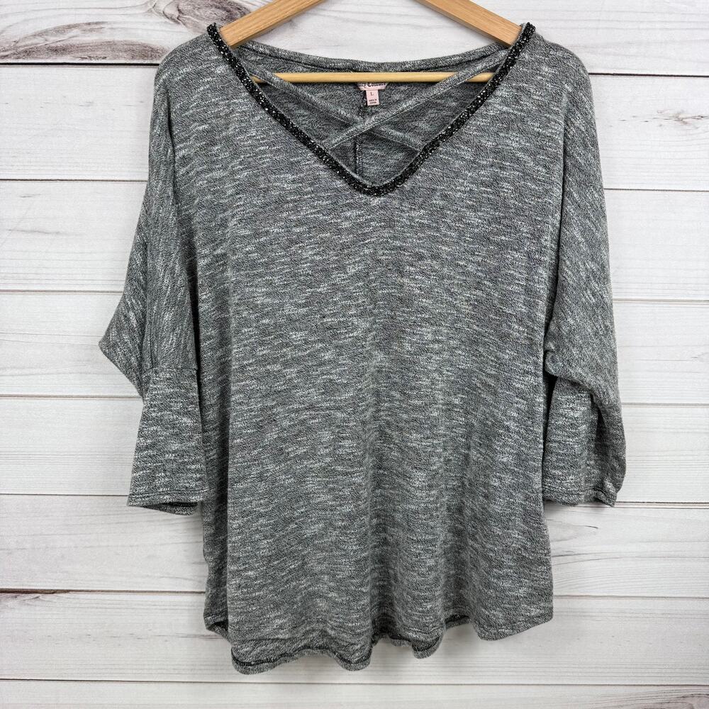 Juicy Couture Women's Criss Cross V Neck Dolan Sleeve‎ Top L